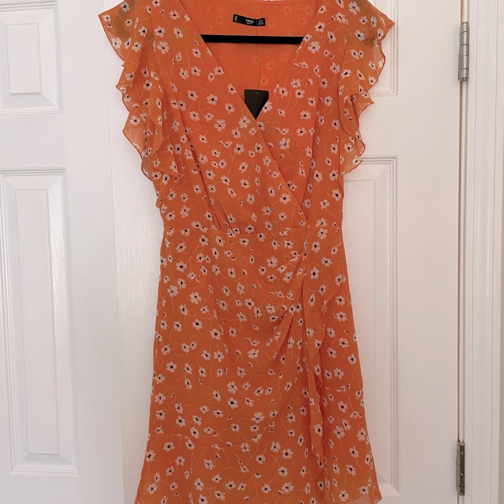 MANGO Floral Orange Wrap Dress